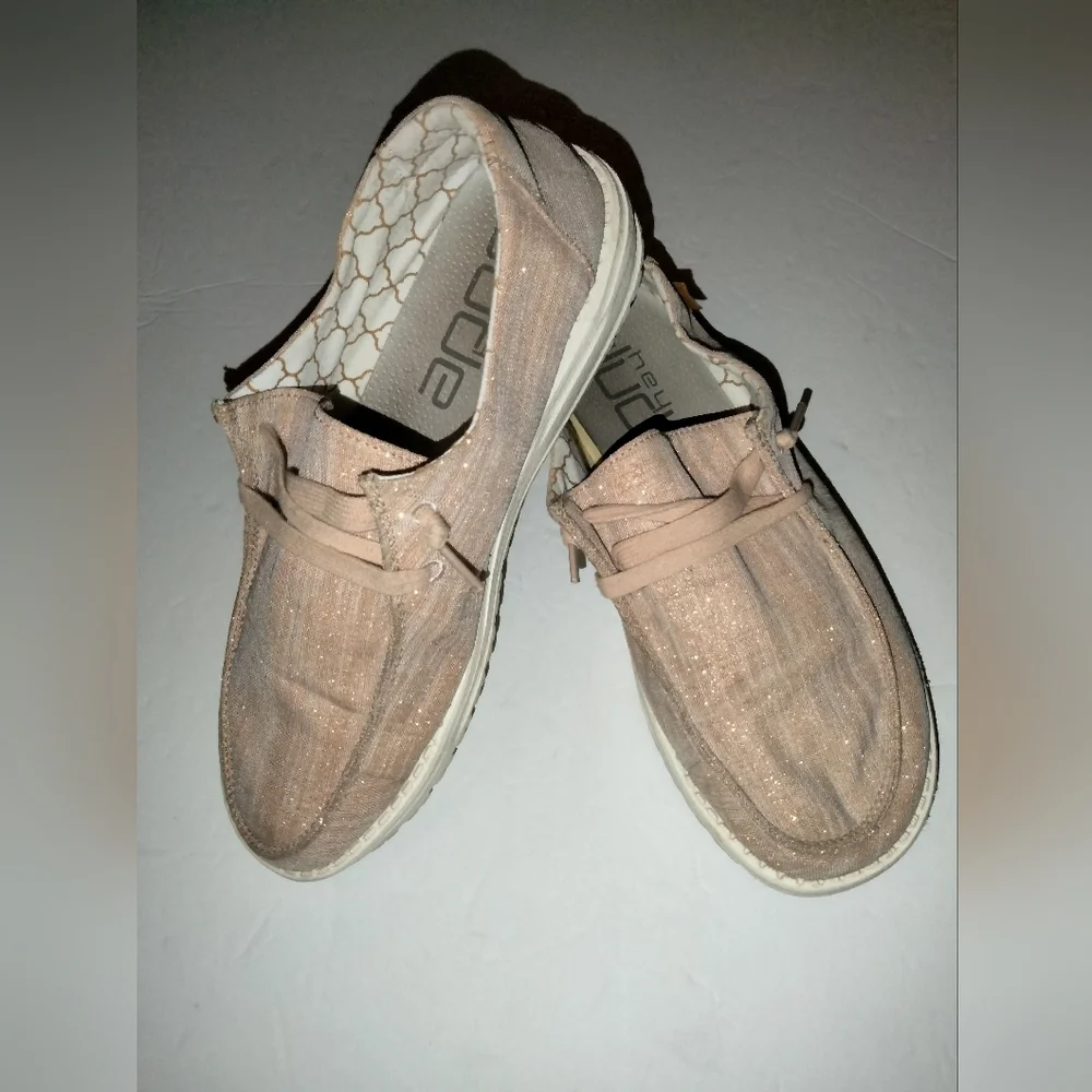 Hey Dude (Size 8) Pink Champagne Wendy Sparkle Slip-on Casual Comfort Sneakers